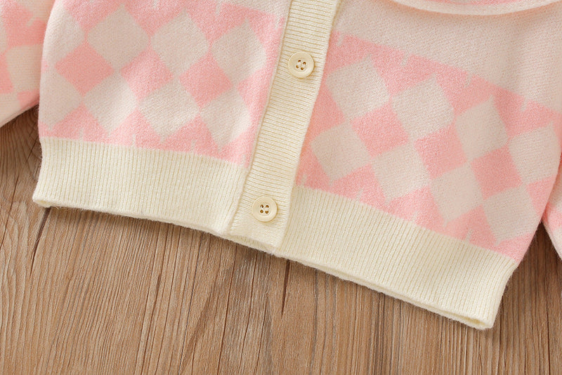 Conjunto Infantil Feminino Tricô Gola Florzinhas