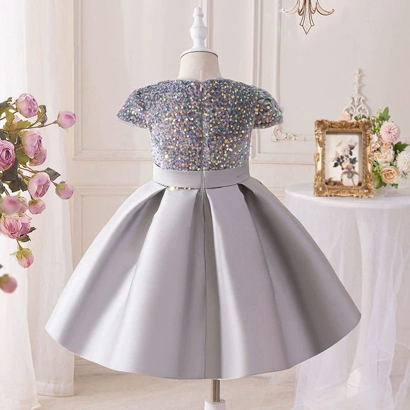 Vestido Infantil Prata Brilhante
