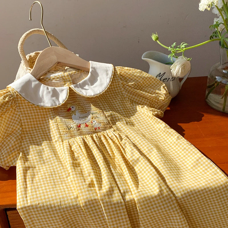 Vestido Infantil Xadrez Amarelinho Patinho