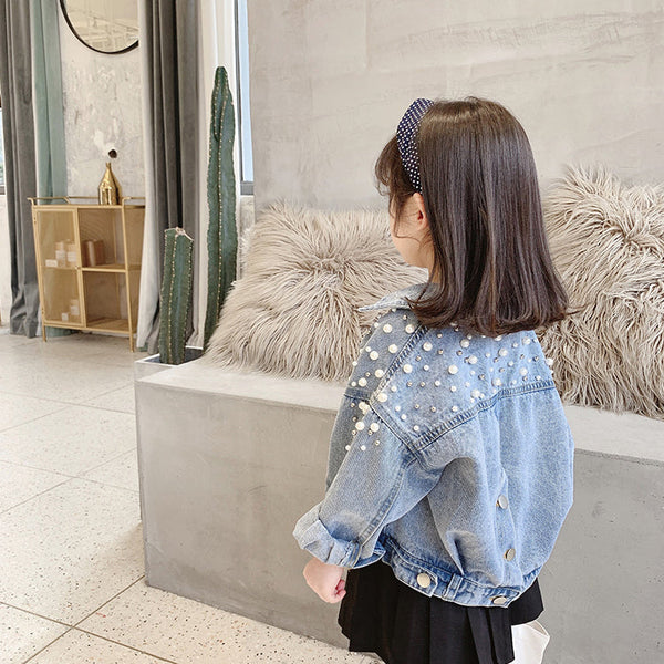 Jaqueta Infantil Feminina Jeans Pérolas