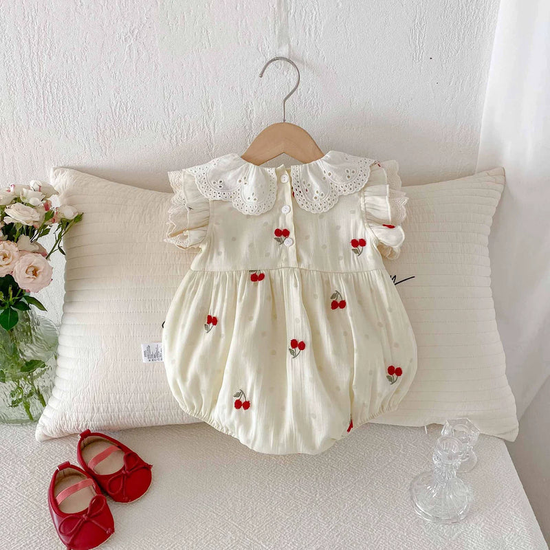 Body Infantil Feminino de Algodão Cerejinhas