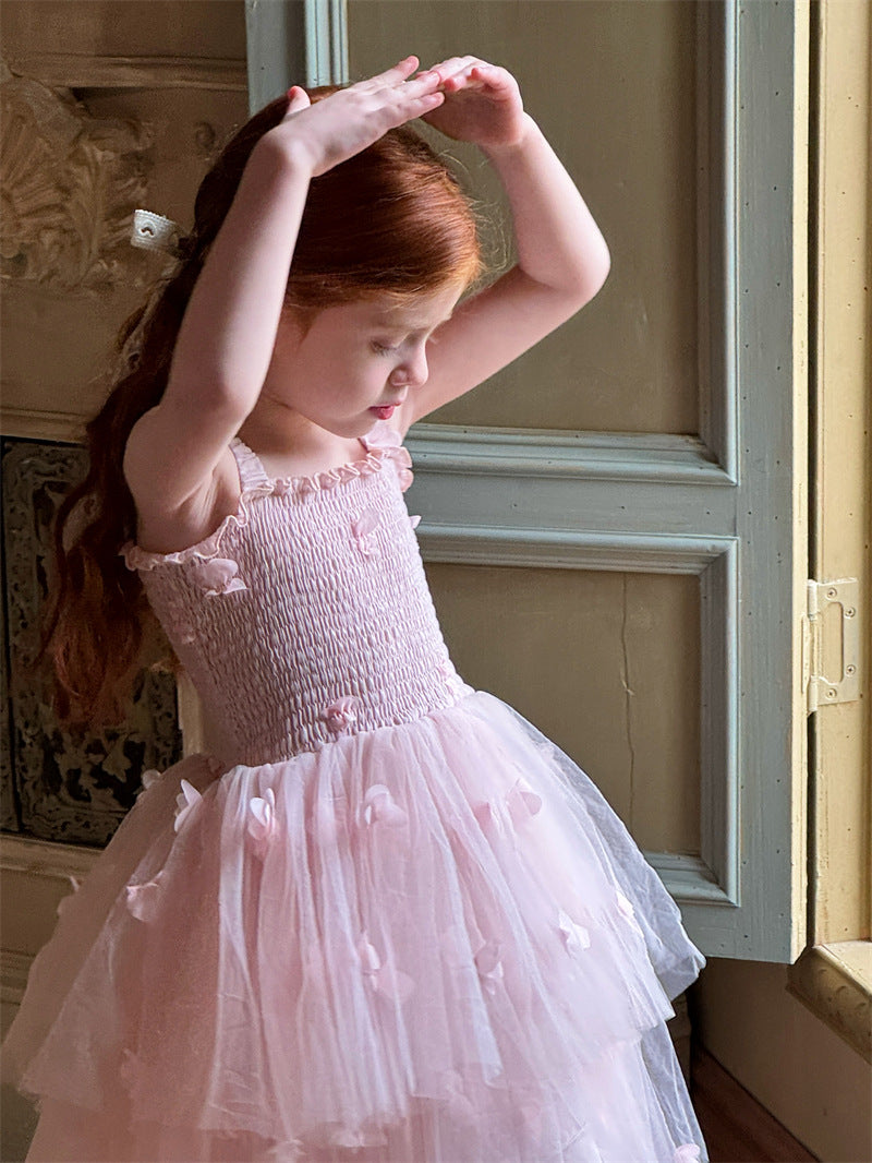 Vestido Infantil Rosa Tule com Florzinhas