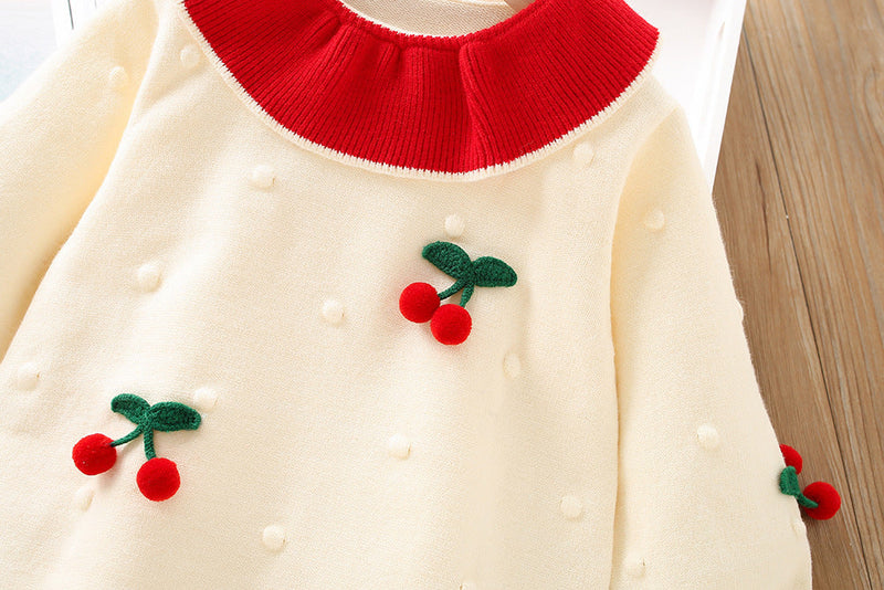 Vestido Infantil Inverno Tricô Cerejinhas