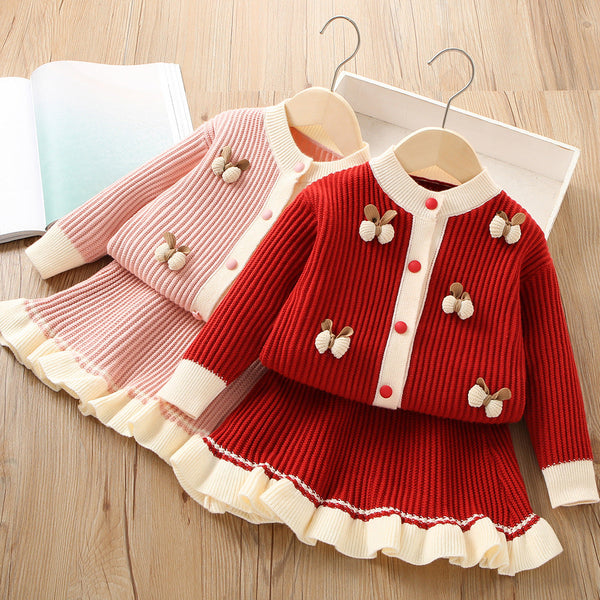 Conjunto Infantil Feminino Tricô Cardigan + Plíssadinha