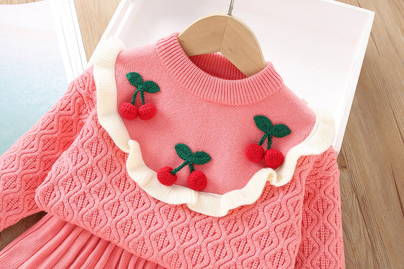Conjunto Infantil de Tricô Inverno Cerejinhas