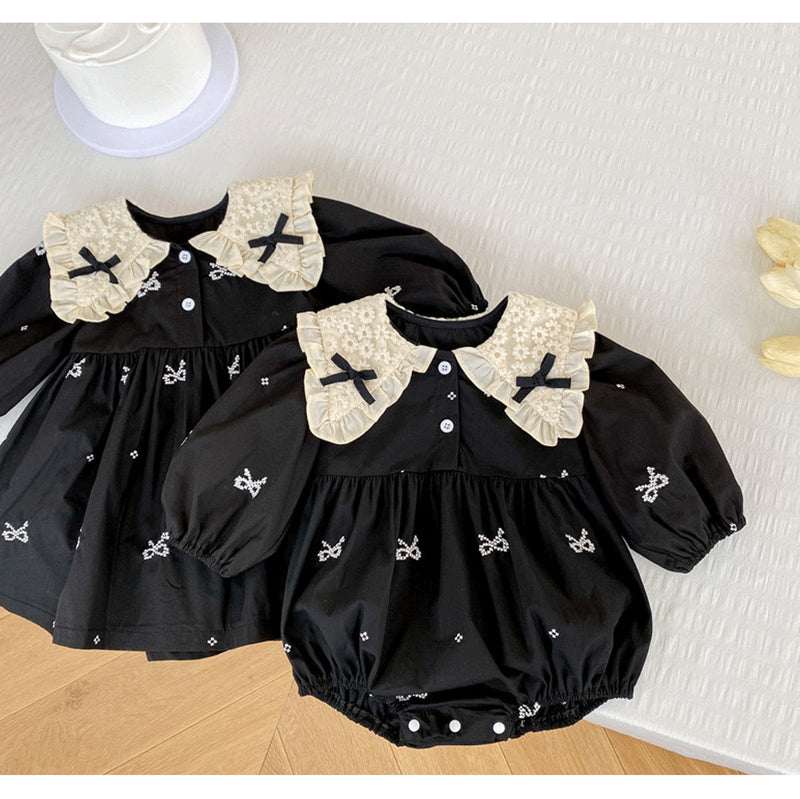 Body/ Vestido Infantil Preto Lacinhos