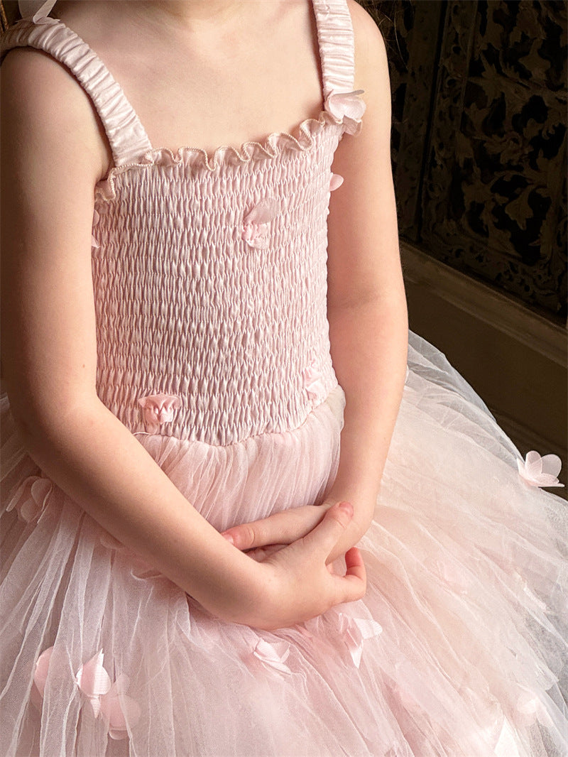 Vestido Infantil Rosa Tule com Florzinhas