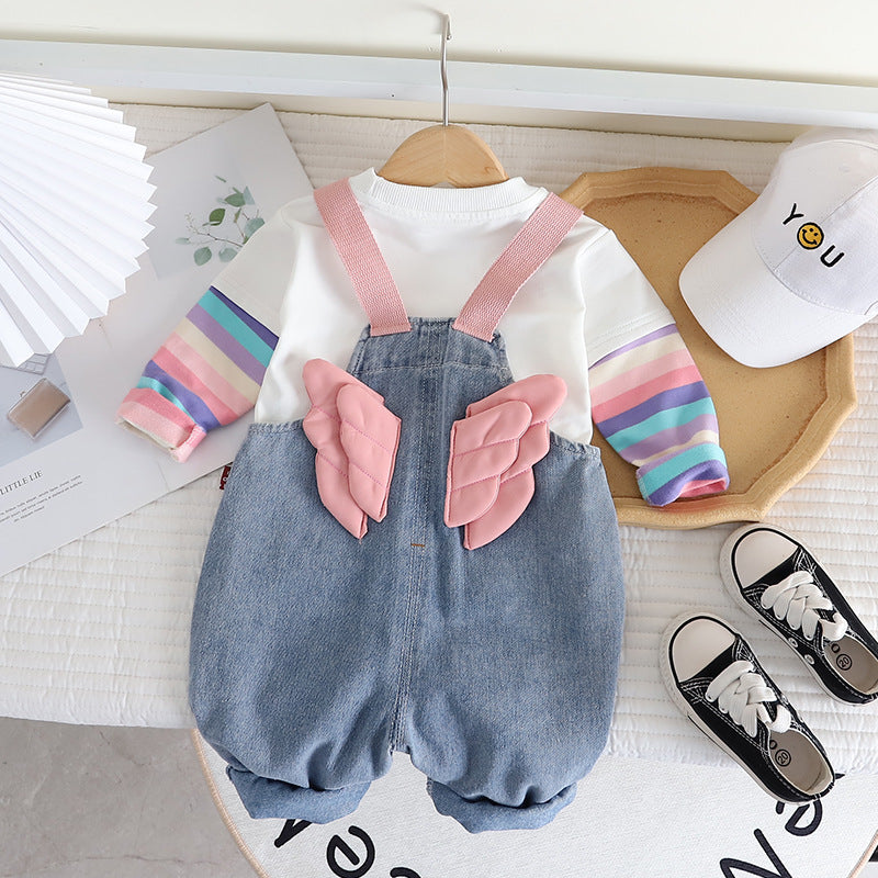 Conjunto Infantil Feminino Jardineira Ursinho e Lístras