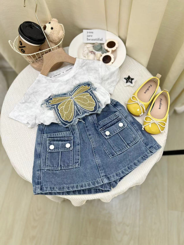 Conjunto Infantil Feminino Jeans Borboleta