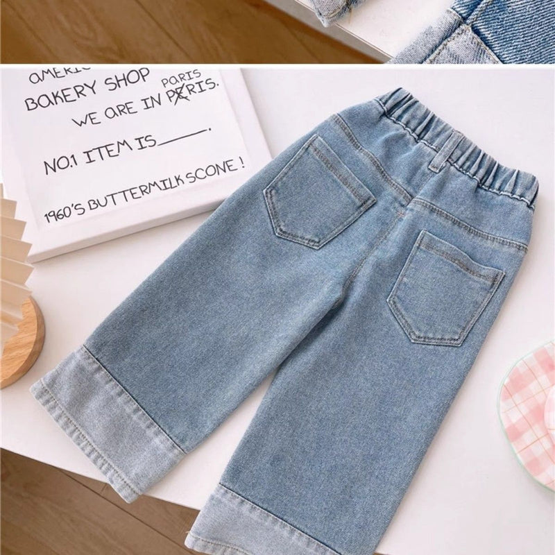 Calça Infantil Feminina Jeans Florzinhas