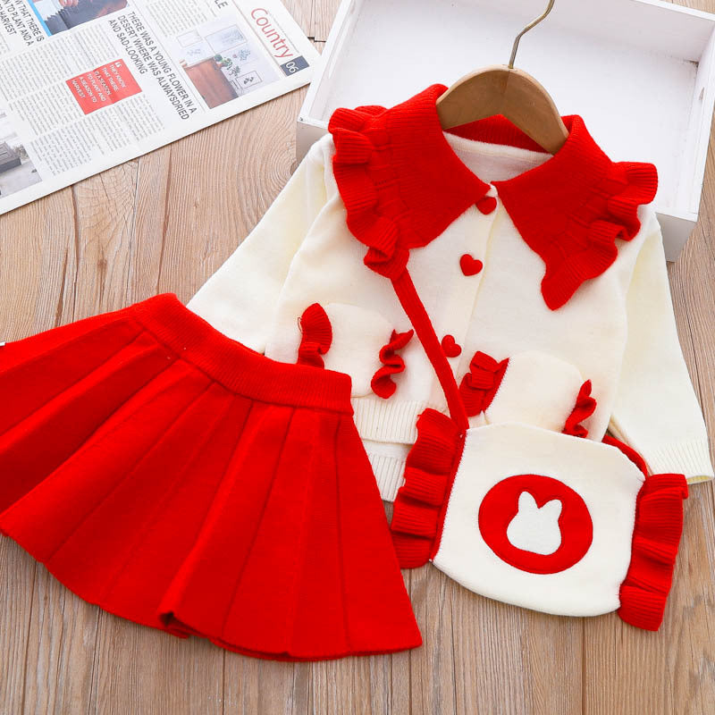 Conjunto Feminino Tricô Moussi Corações + Bolsinha