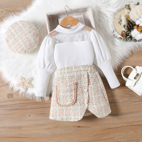 Conjunto Infantil Feminino Branco e Tweed