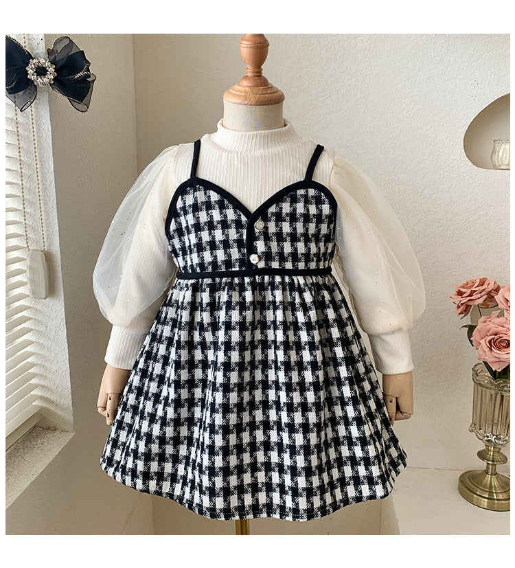 Conjunto Infantil Vestido Xadrez + Manga Longa