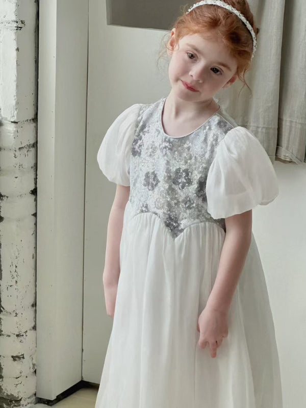 Vestido Infantil Prata Brilhante