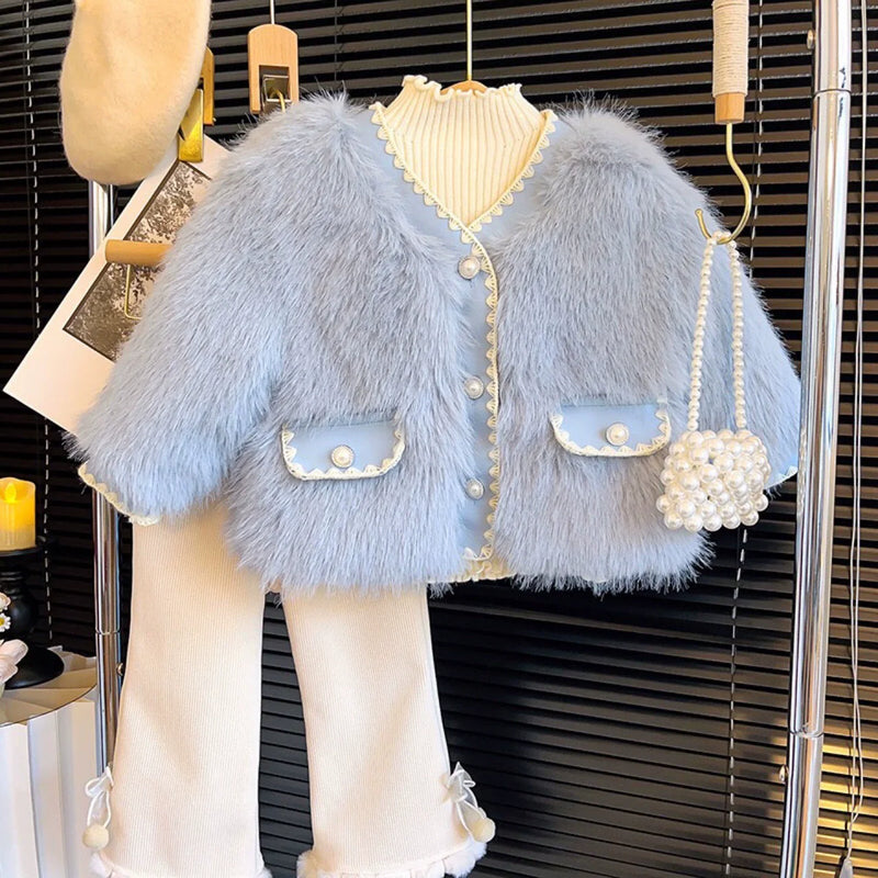 Casaco Infantil Feminino Pelinhos e Pérolas