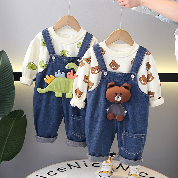 Conjunto Infantil Jardineira Bichinhos + Manga Longa