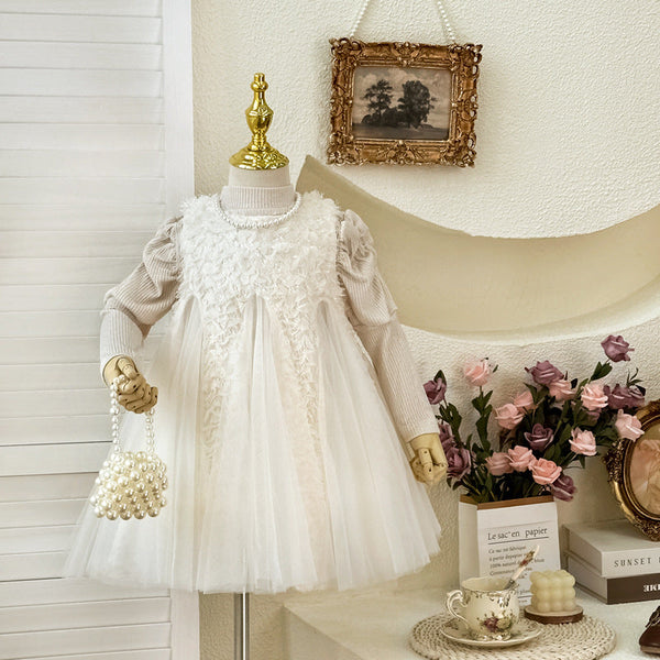 Vestido Infantil Tule + Manga Longa