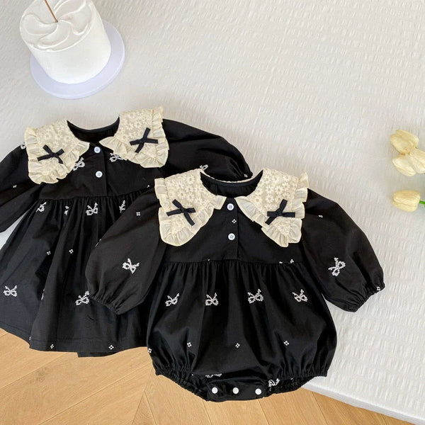 Body/ Vestido Infantil Preto Lacinhos