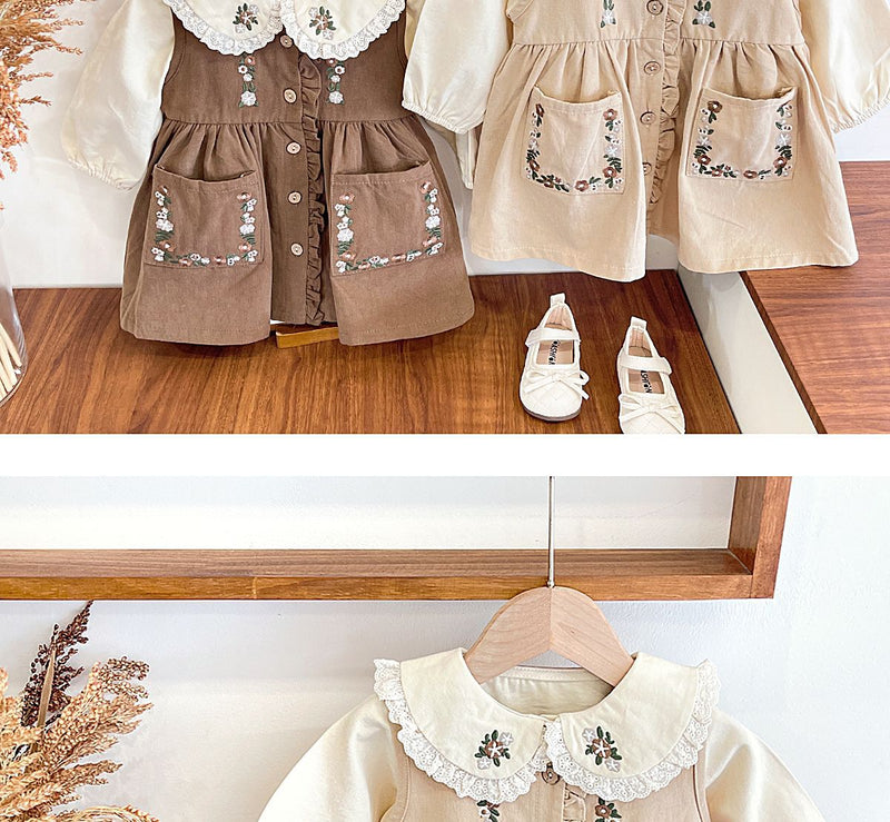 Vestido + Camisa Infantil Bordada Florzinhas