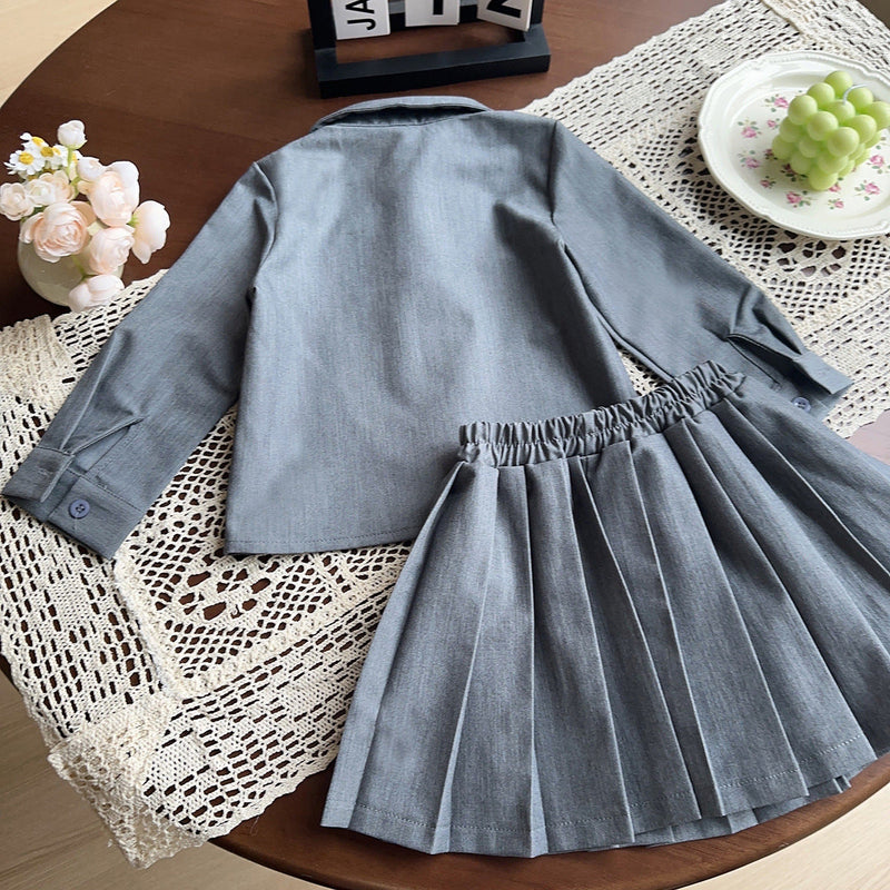 Conjunto Infantil Tricô Feminino Cinza Florzinha