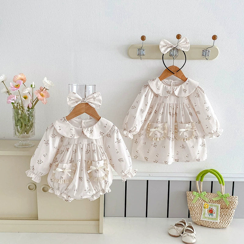 Body/ Vestido Infantil Bolsinhos Florzinhas
