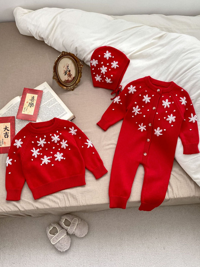 Macacão/ Blusa Infantil Vermelho Florzinhas