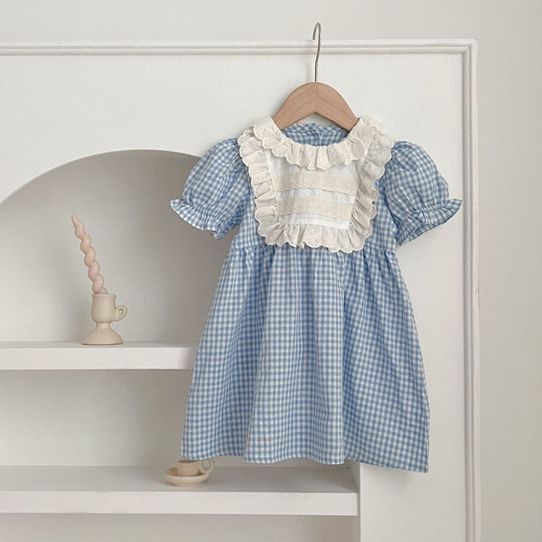 Vestido Infantil Azul Xadrez