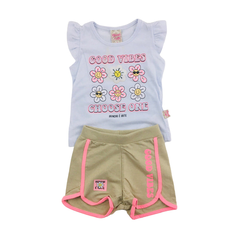 Conjunto Feminino Brincar E Arte Good Vibes Blusa E Short Moletinho