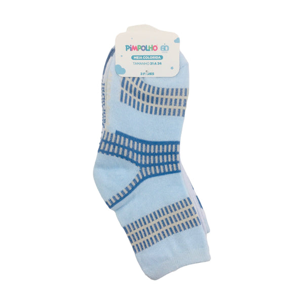 Kit Meia Colorida Pimpolho Masculina 31 a 34 Geometrico Com 3 Pares