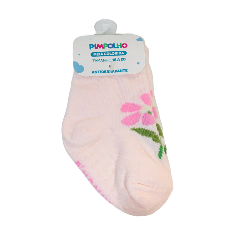 Meia Colorida Feminina Pimpolho Flor Cano Alto 16-20