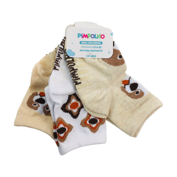 Kit Meia Colorida Pimpolho Cachorro E Geometrica 3 Peças 21/25