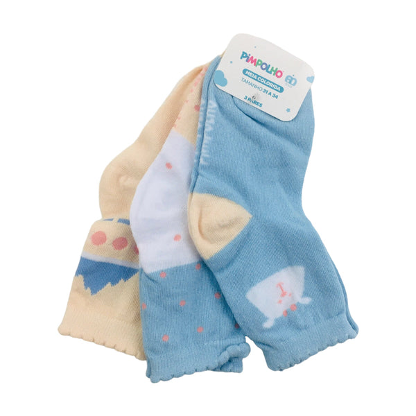 Kit Meia Colorida Pimpopolho Feminina Montanhas  Com 3 Pares