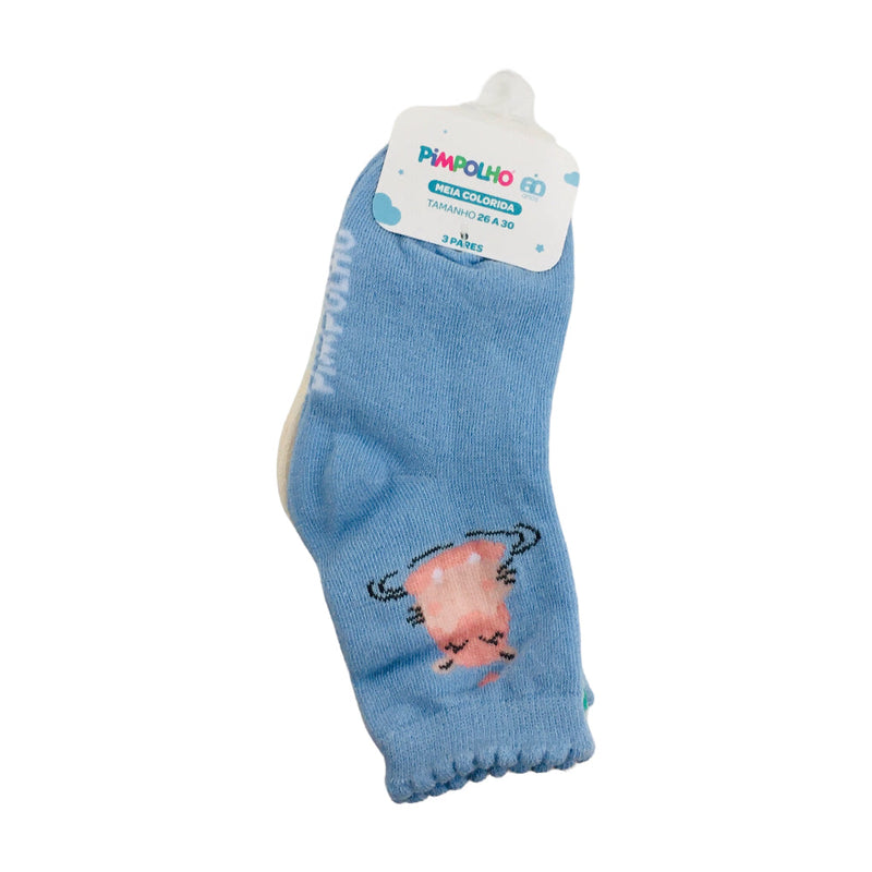 Kit Meia Pimpolho Feminina Com 3 Pares 26-30 Colorida Hipopotamo