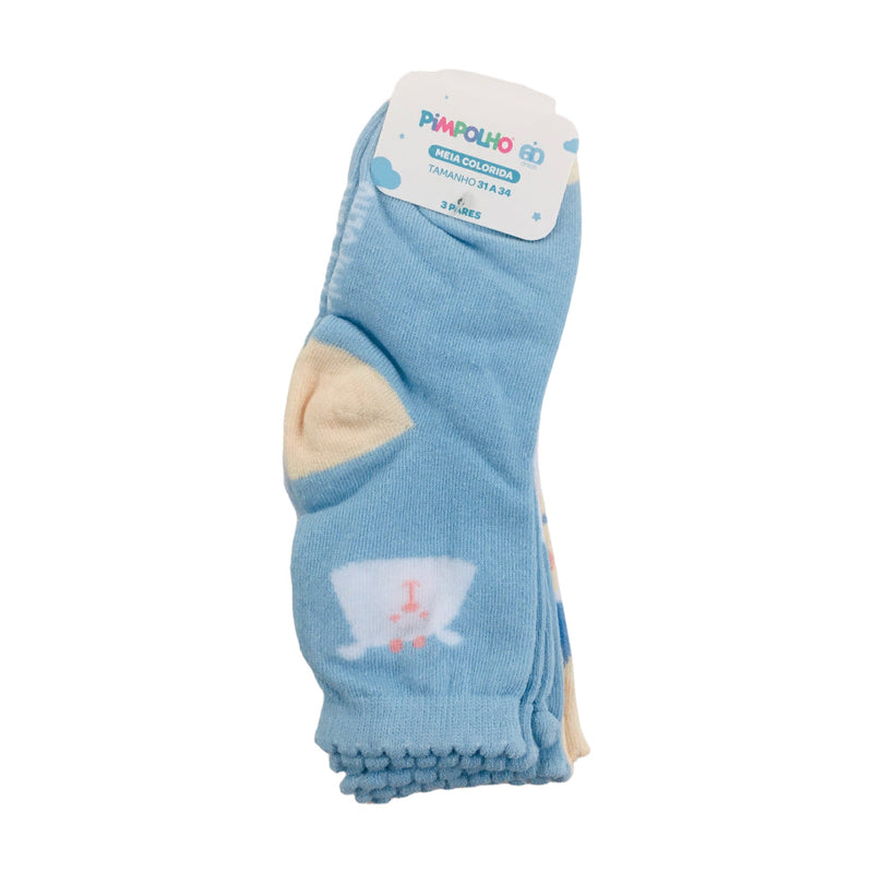 Kit Meia Colorida Pimpopolho Feminina Montanhas  Com 3 Pares