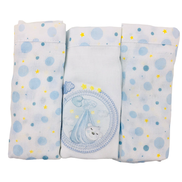 Kit Fralda Muito Mimo Cegonha Com Bainha 3 Peças  70X68CM
