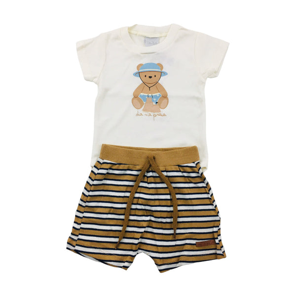 Conjunto Masculino Pulla Bulla Ursinho Dia De Praia Camiseta E Bermuda Moletinho