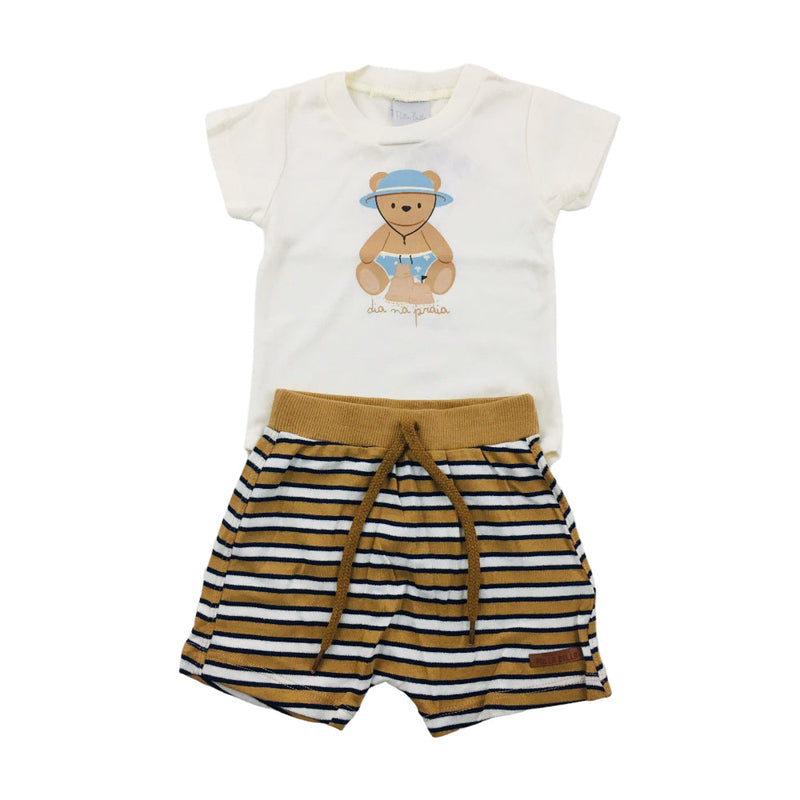 Conjunto Masculino Pulla Bulla Ursinho Dia De Praia Camiseta E Bermuda Moletinho