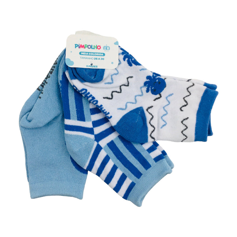 Kit Meia Pimpolho Masculina Com 3 Pares Colorida Polvo
