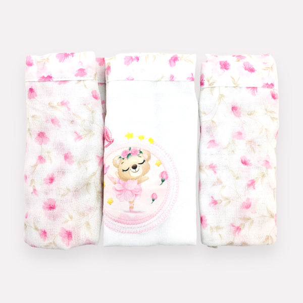 Kit Fralda Muito Mimo Ballerina Com Bainha 3 Peças 70X68CM