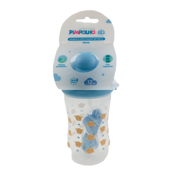 Garrafa Pimpolho Masculina Com Canudo Retratil 400Ml Urso