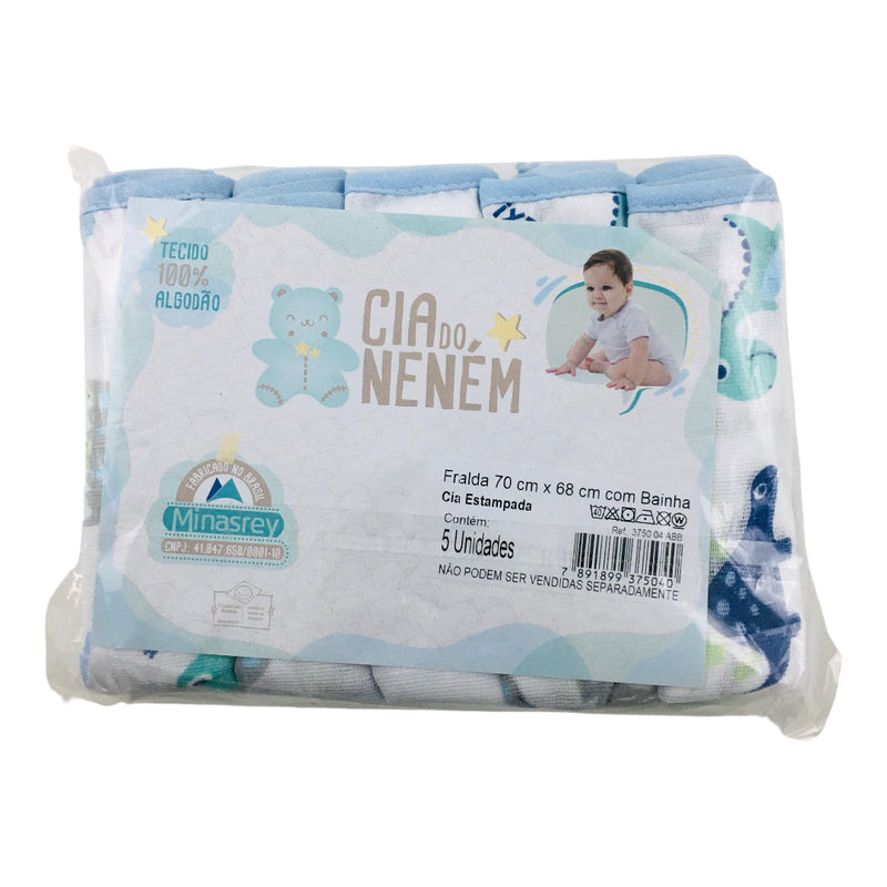 Kit Fralda Cia Do Nenem Com Bainha 5 Peças