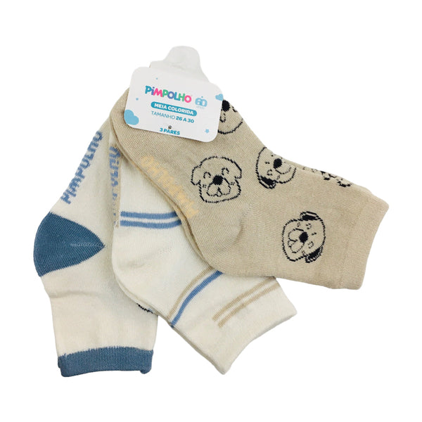 Kit Meia Pimpolho Masculino Com 3 Pares Colorida Cachorro