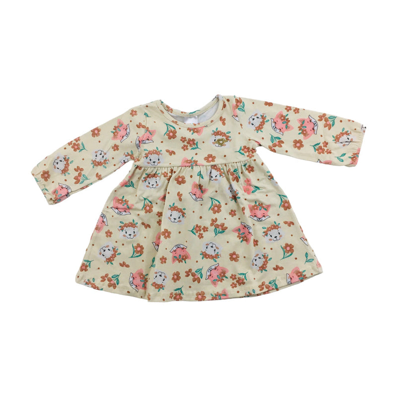 Vestido Manga Longa Pulla Bulla Estampado Raposas E Esquilos