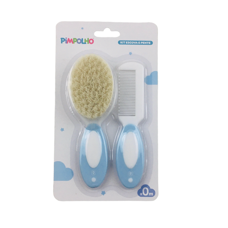Kit Pimpolho Escova E Pente De Cerdas Naturais Para Bebe
