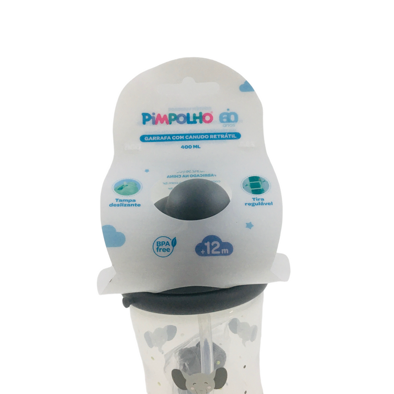Garrafa Pimpolho Masculina Com Canudo Retratil 400Ml Tubarão