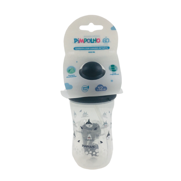 Garrafa Pimpolho Masculina Com Canudo Retratil 400Ml Tubarão