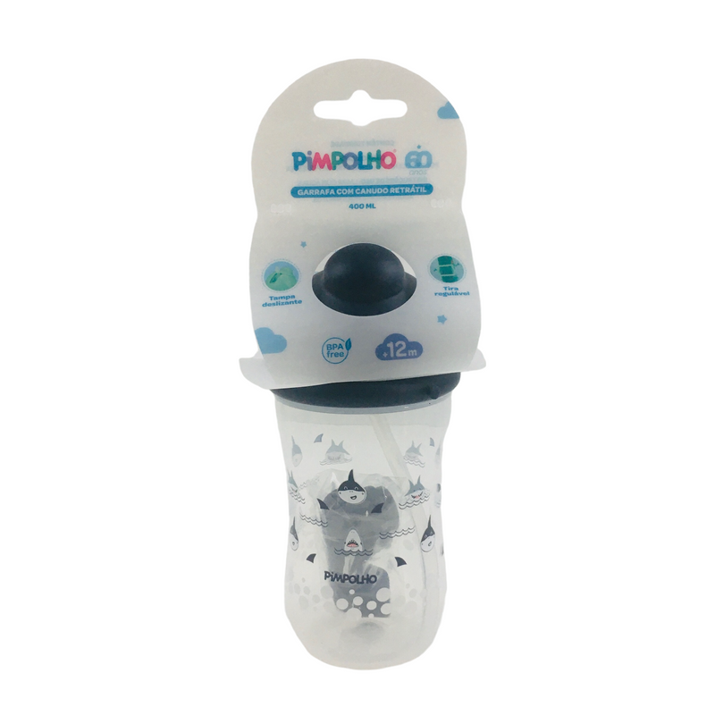 Garrafa Pimpolho Masculina Com Canudo Retratil 400Ml Tubarão