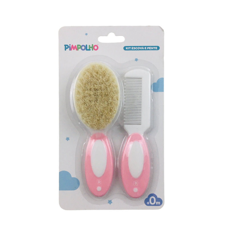 Kit Pimpolho Escova E Pente De Cerdas Naturais Para Bebe