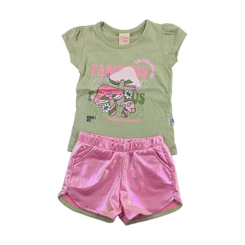 Conjunto Feminino Brincar E Arte Fabulous Blusa Meia Mmanga E Short Malha Shine