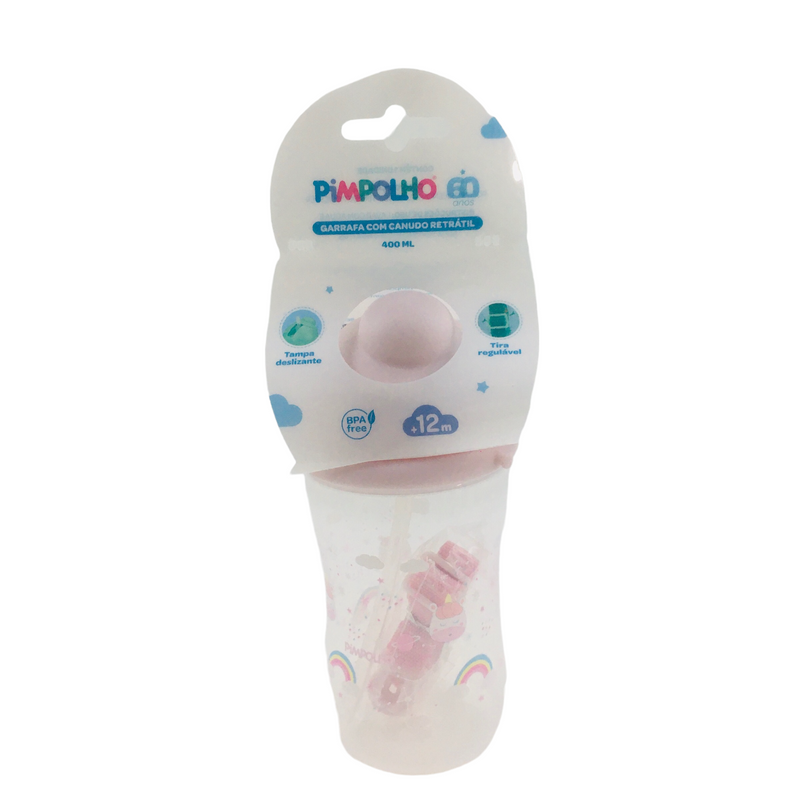 Garrafa Pimpolho Feminina Com Canudo Retratil 400Ml Unicornio